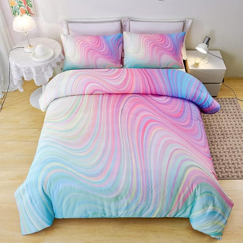 Helloosuu front packaging showing pink comforter and two pillowcases for an instant room upgrade
