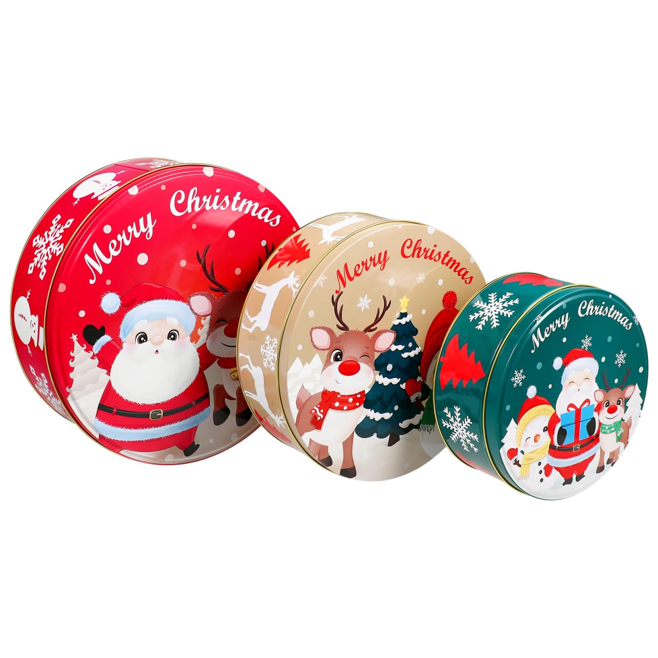 Hemoton front view three tins showing festive designs and neat presentation