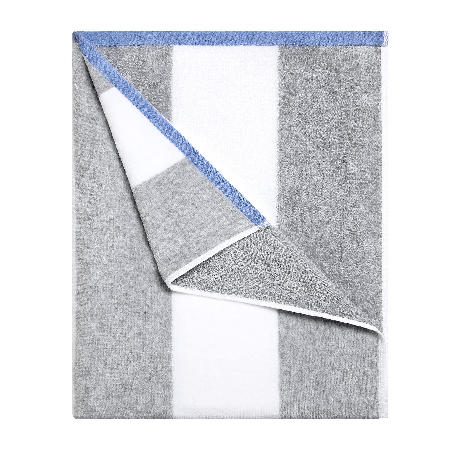HENBAY front view of oversized grey striped towel showing full coverage benefit