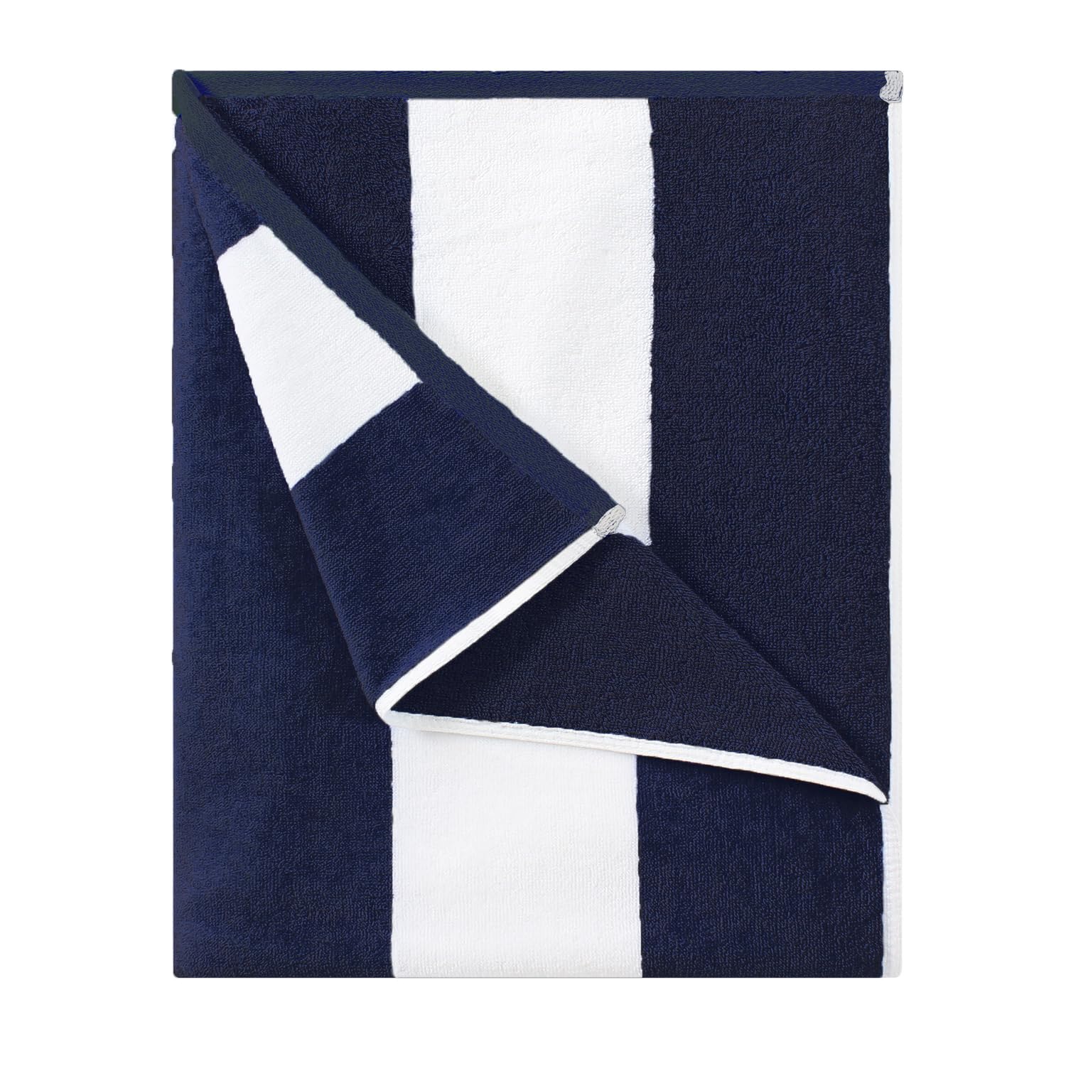 HENBAY front view navy striped towel showing full size and design comfort