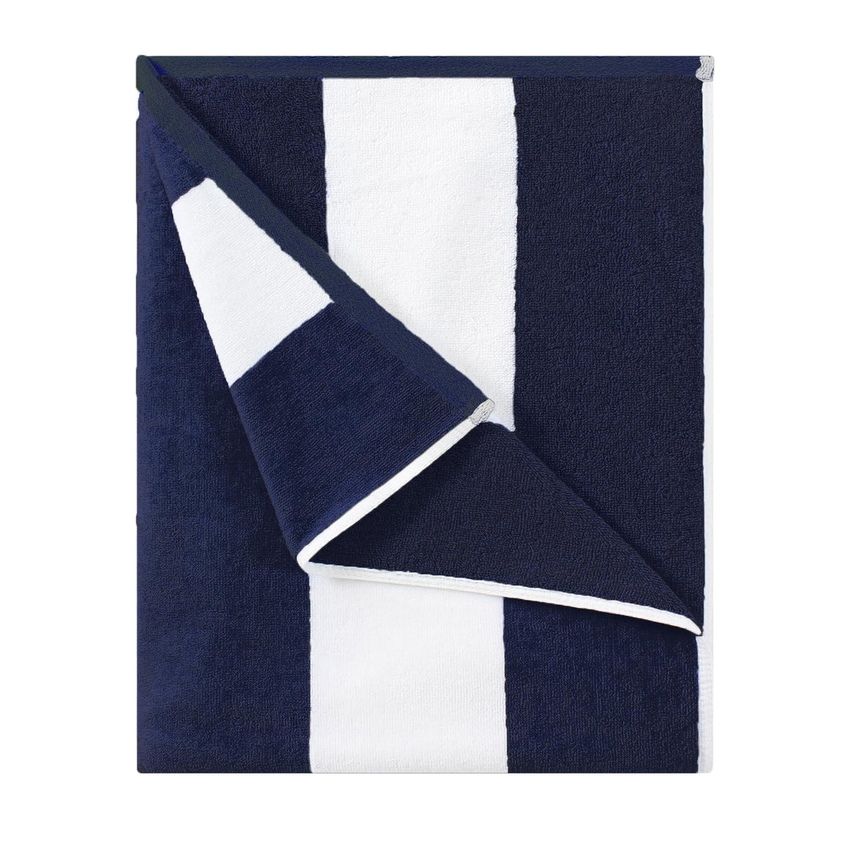 HENBAY front view navy striped towel showing full size and design comfort