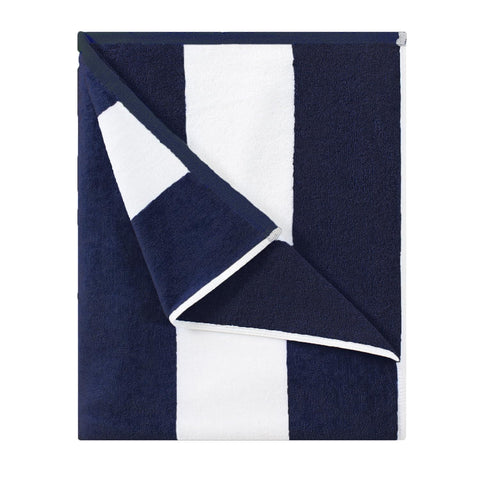 HENBAY front view navy striped towel showing full size and design comfort