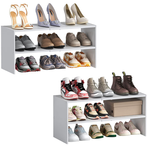 Hencawima front view of two white shoe racks showing tidy storage benefit