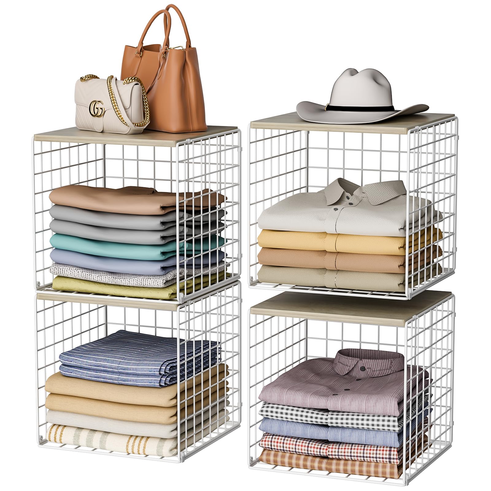 Hencawima front view of four-pack stack showing organized clothing and bags benefit