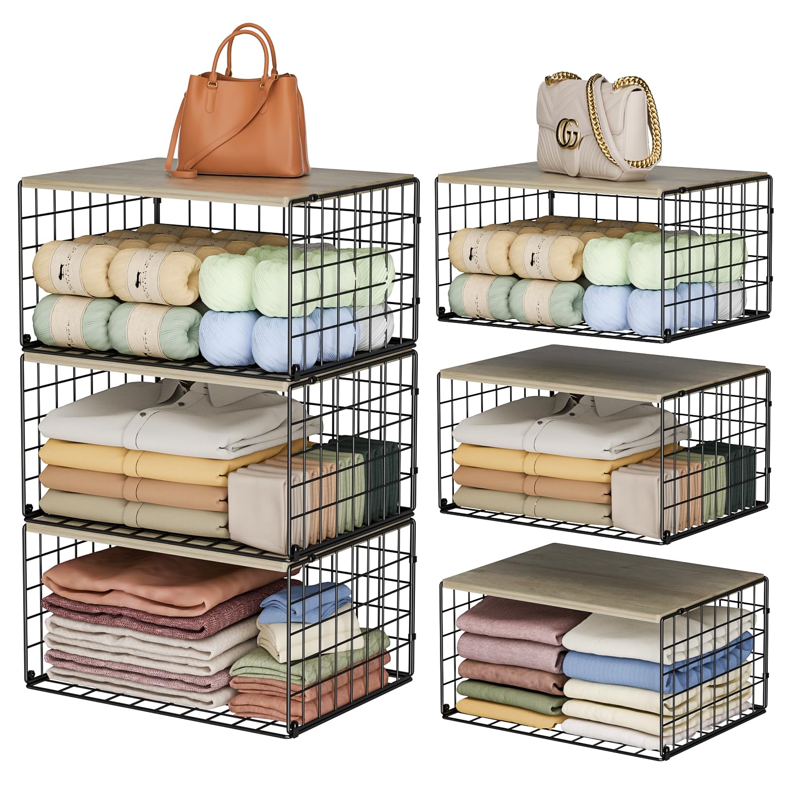 Hencawima front view showing wood top and black metal frame for durable storage