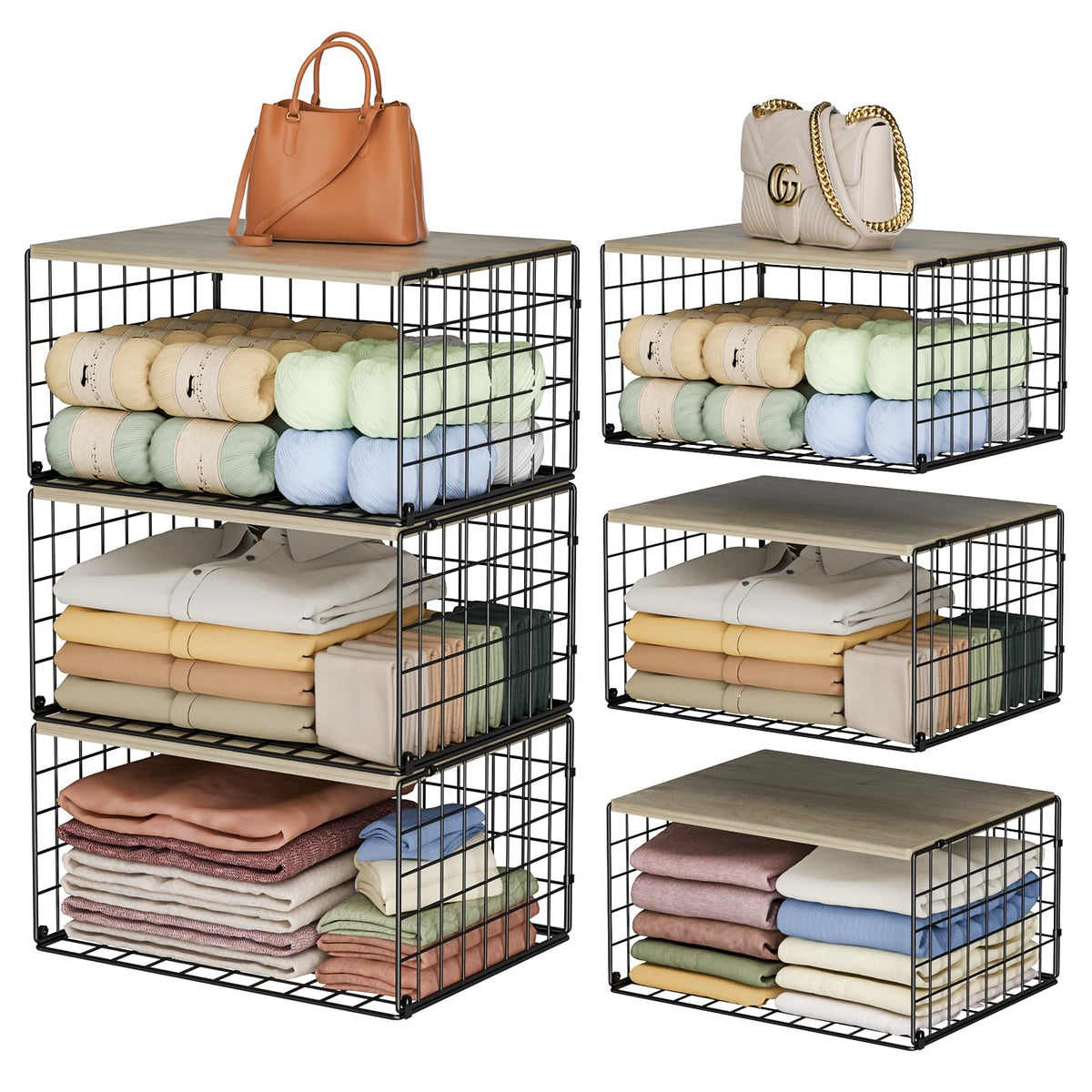 Hencawima front view showing wood top and black metal frame for durable storage
