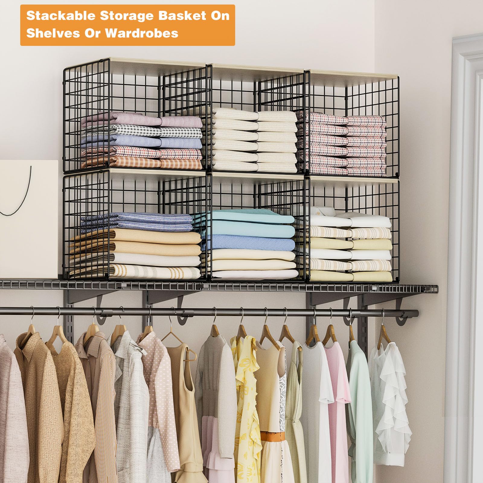 Hencawima single cube holding folded clothes in a wardrobe for organized visibility
