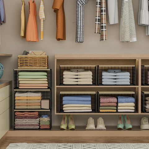 Hencawima wood top in use holding a bag and folded clothes offering extra surface storage