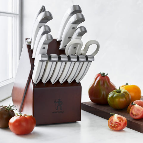 HENCKELS collection of blades laid flat to show variety and cutting versatility