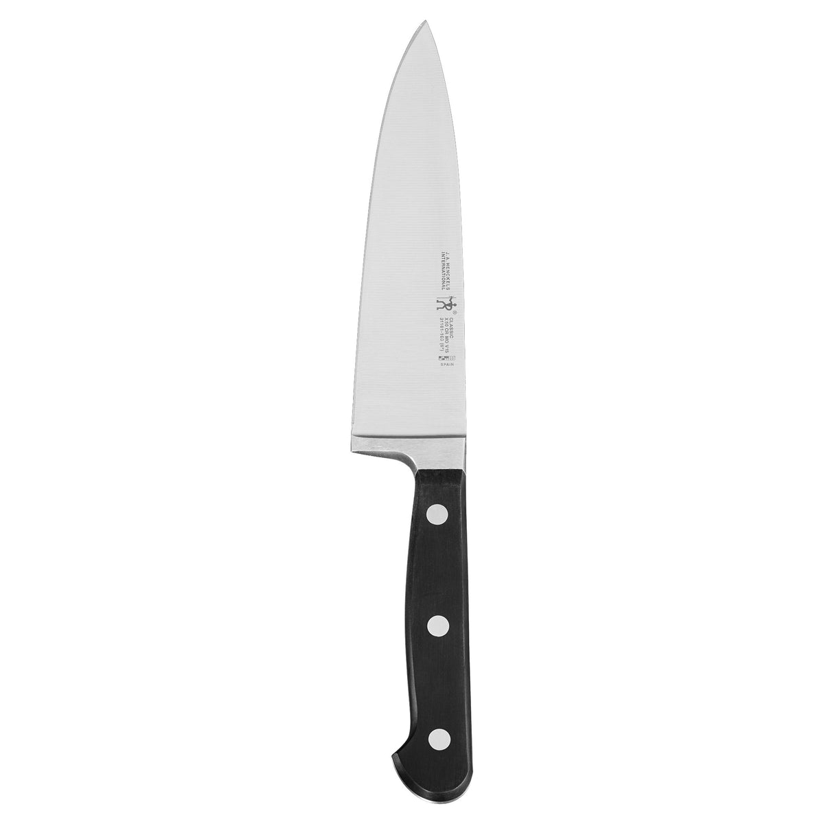 HENCKELS front view of 6-inch chef knife showing balanced profile and edge benefit