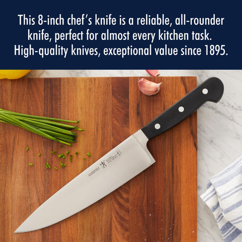 HENCKELS Classic handle detail highlighting triple-rivet grip for stable, comfortable control