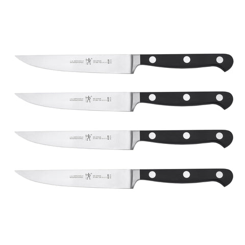 HENCKELS classic steak knives front view showing four sleek blades and handles benefit precise portioning