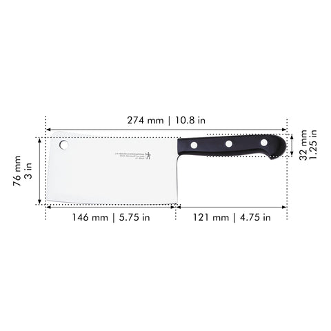 HENCKELS cleaver blade edge detail emphasizing razor-sharp finish for precise slices