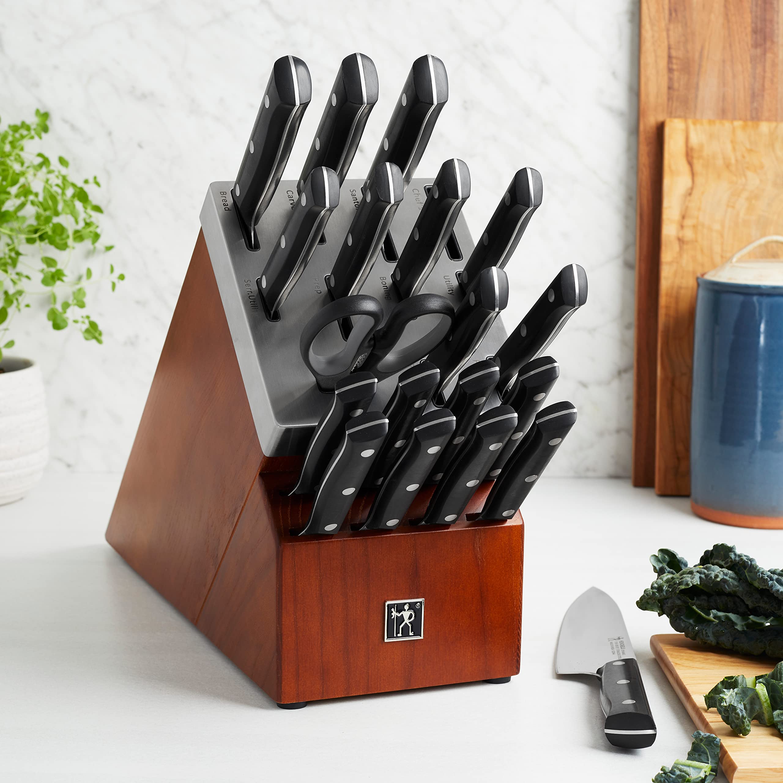 HENCKELS full knife set laid out overhead demonstrating variety for meal prep