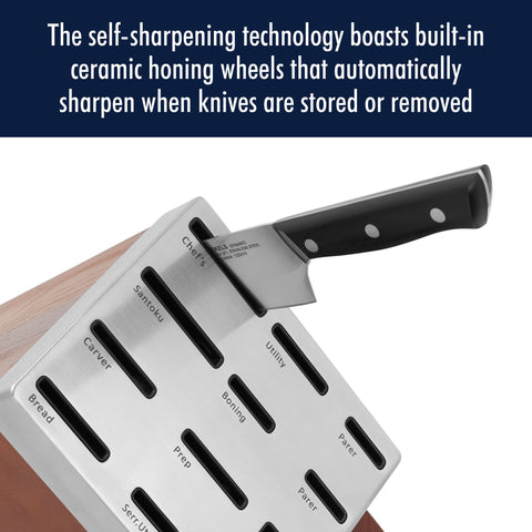 HENCKELS view of ceramic honing wheels in block showing automatic edge maintenance