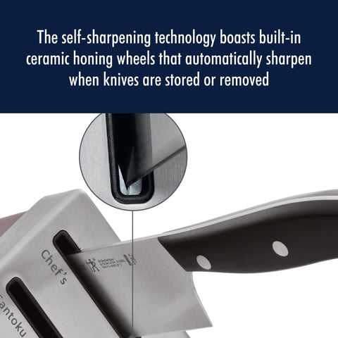 HENCKELS close-up of blade edge highlighting precise German stainless steel performance