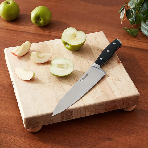 HENCKELS blade close-up highlighting satin finish and precision cutting edge