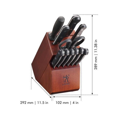 HENCKELS handle detail showing triple-rivet grip for comfortable, balanced cutting