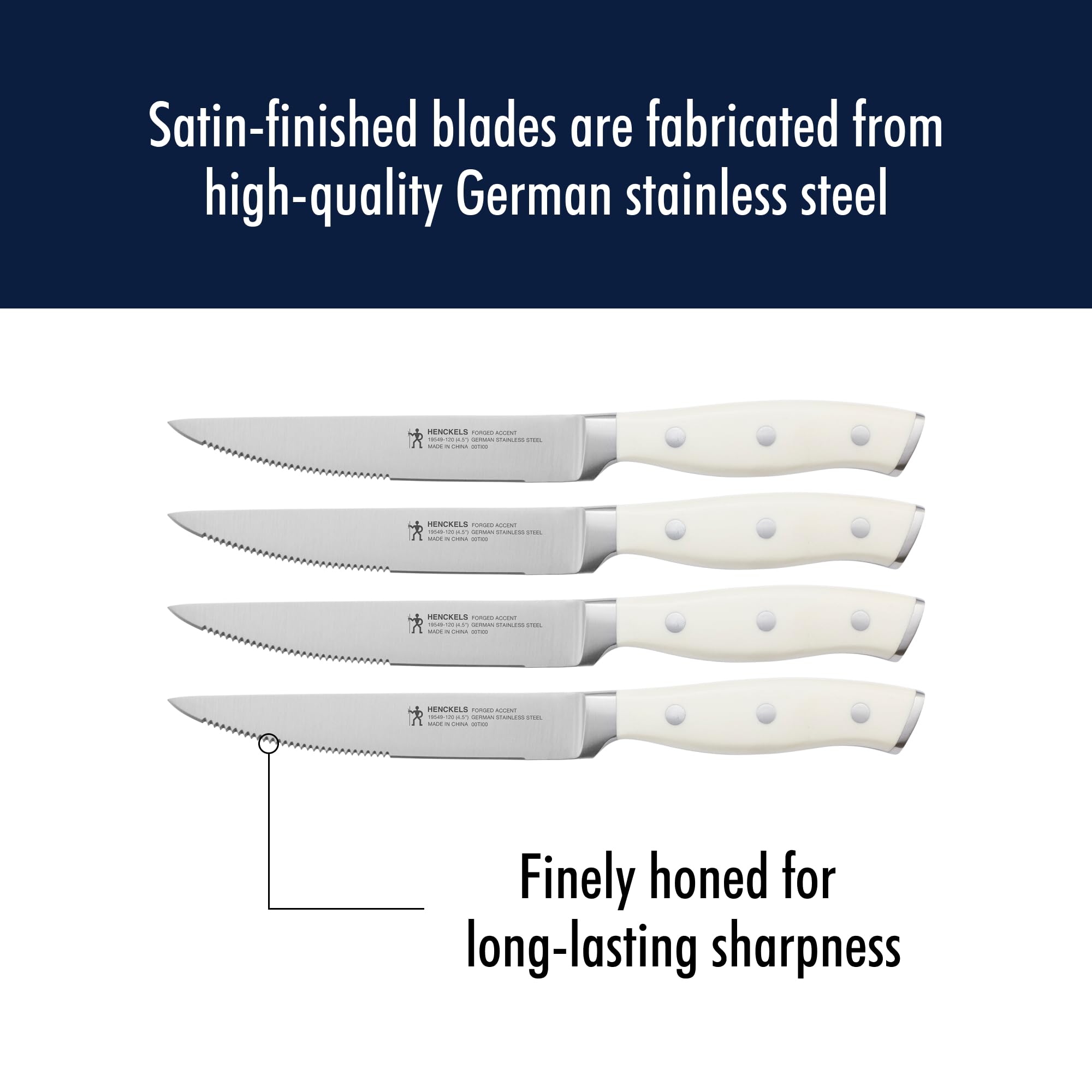 HENCKELS stainless-steel endcap detail showing balanced weight and polished finish benefit