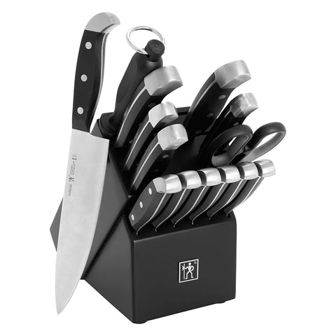HENCKELS 15-piece knife set in black block showing neat organized storage and easy access