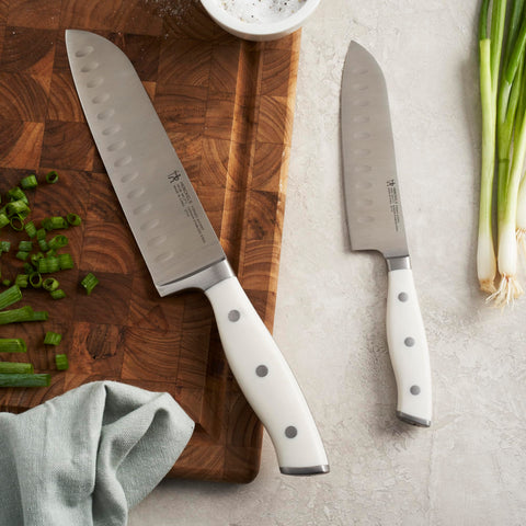 HENCKELS 5- and 7-inch santoku side-by-side showing size and versatility