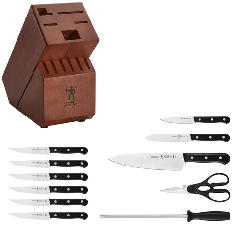 HENCKELS knife held beside hand for scale to show ergonomic size and precise control