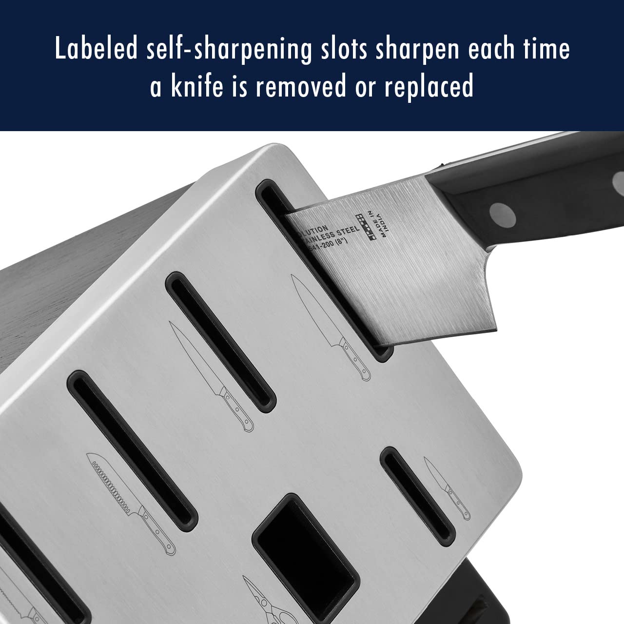 HENCKELS chef's knife chopping vegetables showing smooth, consistent slices