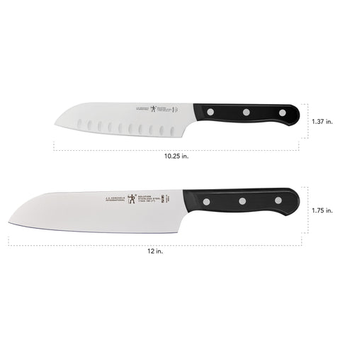 HENCKELS close-up of santoku blade showing satin finish and precise edge