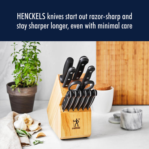 HENCKELS blade edge sheen close-up emphasizing razor-sharp performance