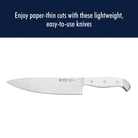 HENCKELS stainless-steel blade edge detail highlighting long-lasting sharpness