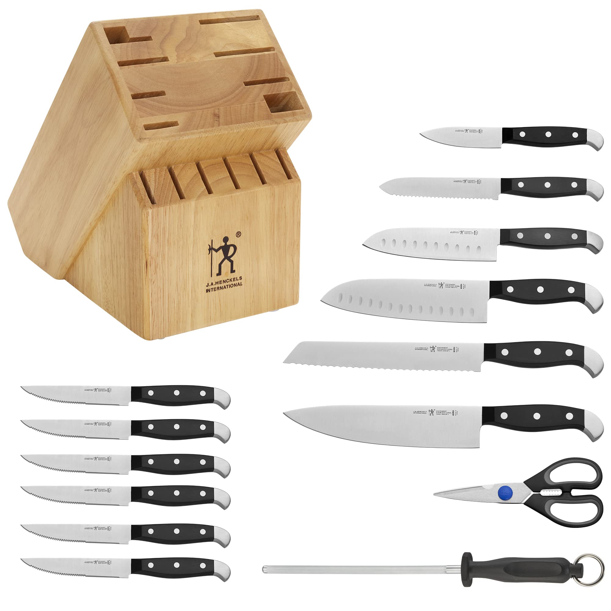HENCKELS chef knife close-up showing sharp edge for precise chopping benefit