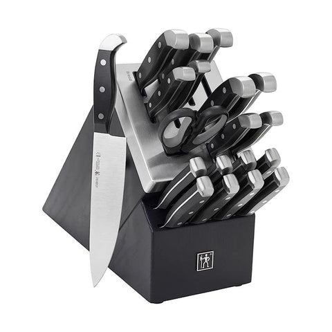 HENCKELS knife block front view showing full set and organized countertop benefit