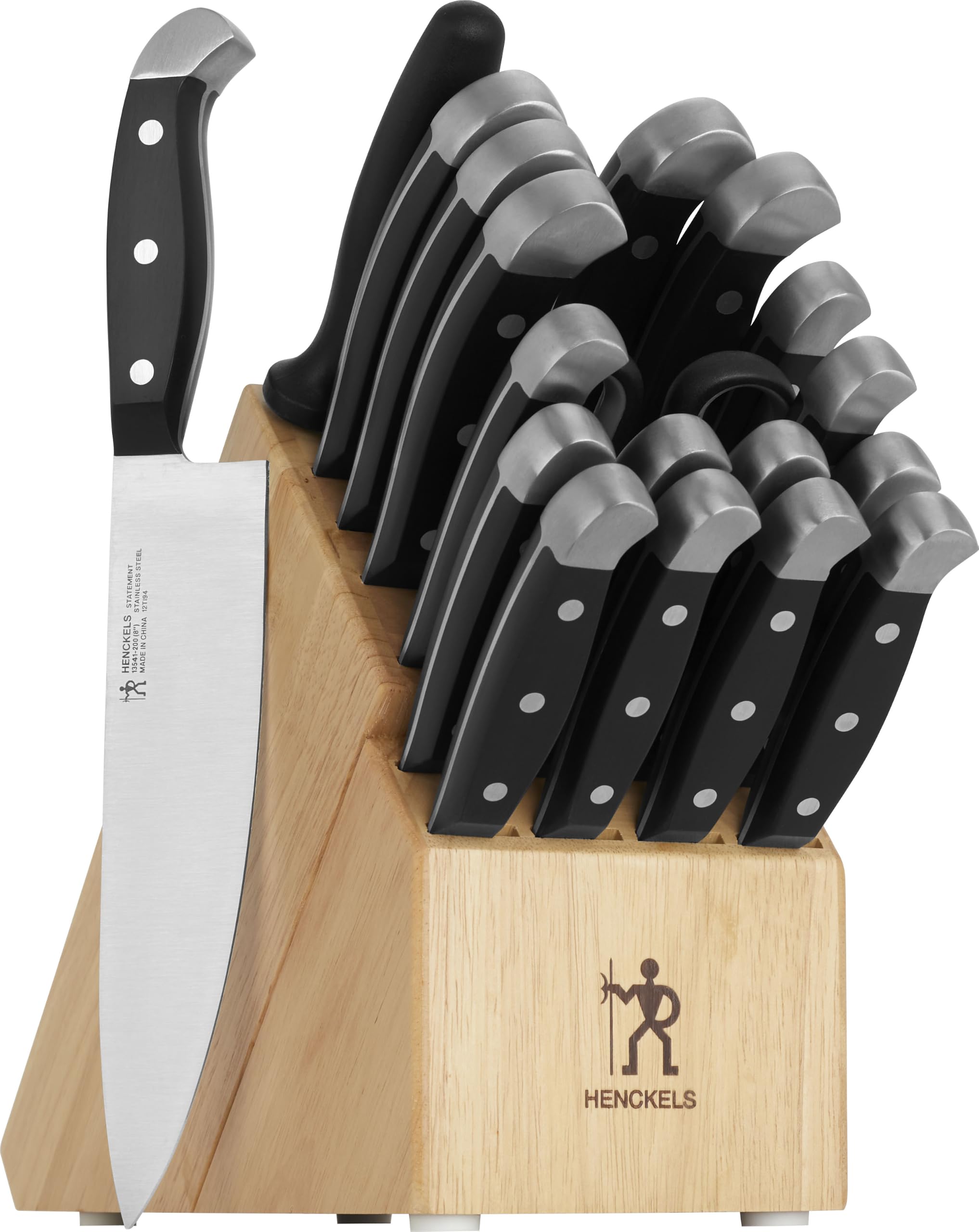 HENCKELS front view of 20-piece knife block showing organized blades and block, easy access