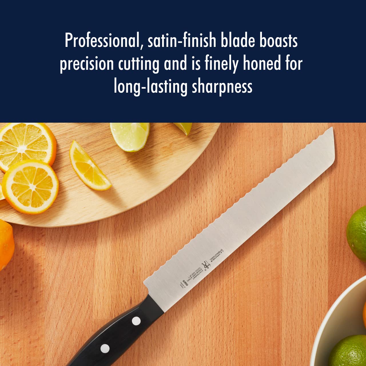 HENCKELS triple-rivet handle profile highlighting comfort and balanced control