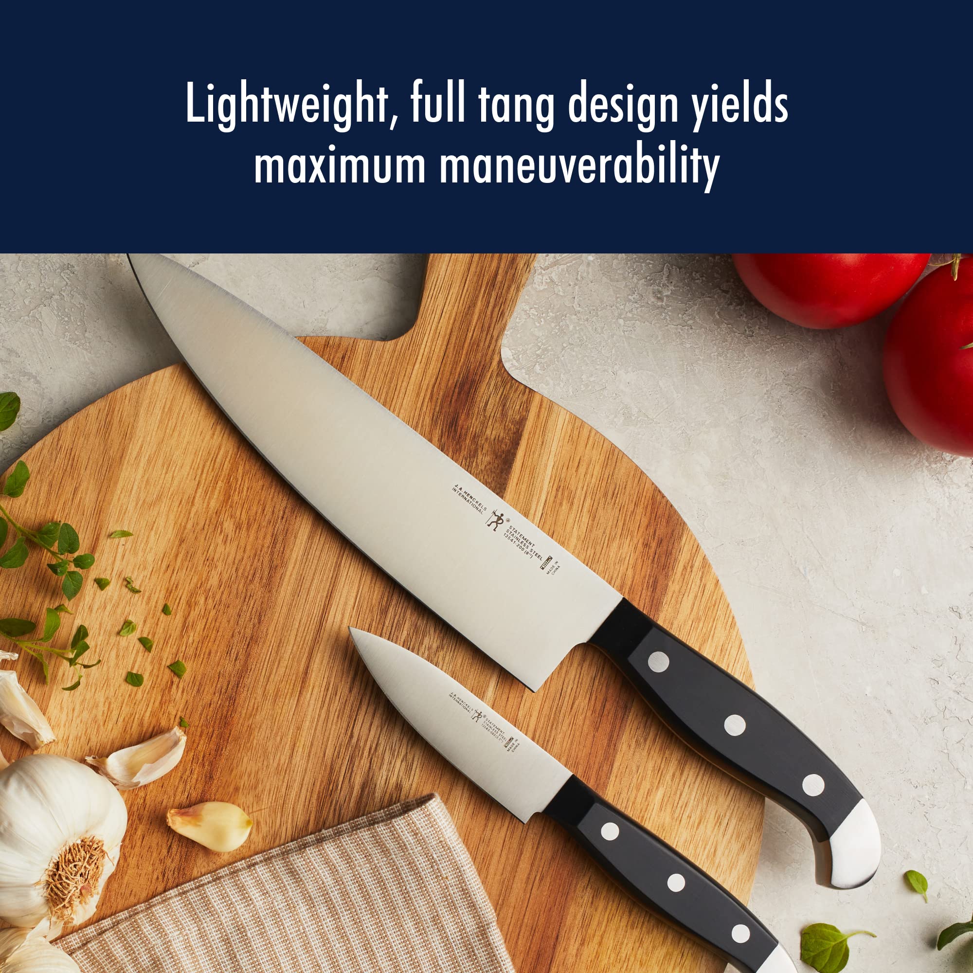 HENCKELS honing steel and kitchen shears shown maintaining edges and utility