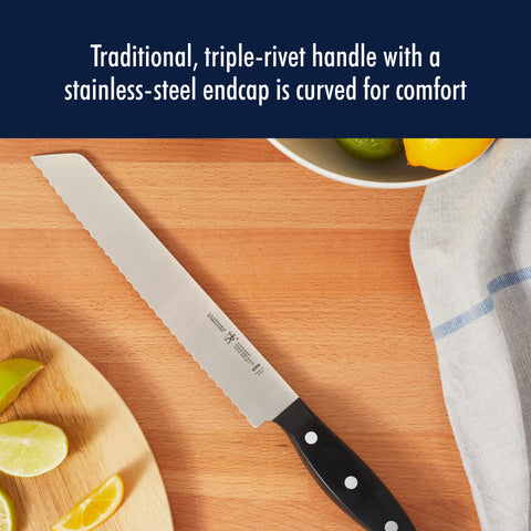 HENCKELS steak knives displayed on table providing sharp, uniform cuts at dinner