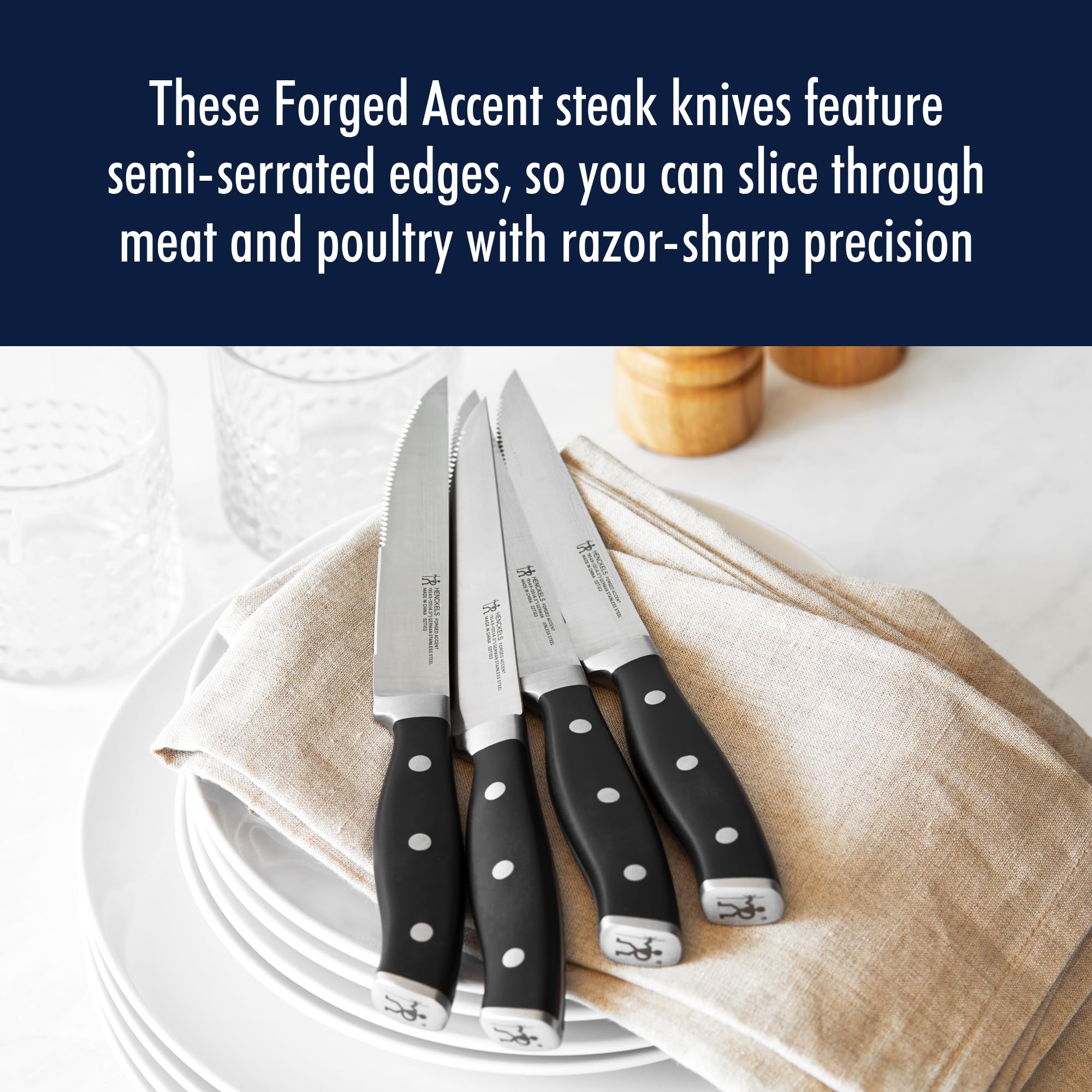HENCKELS triple-rivet handle detail offering comfort and balance