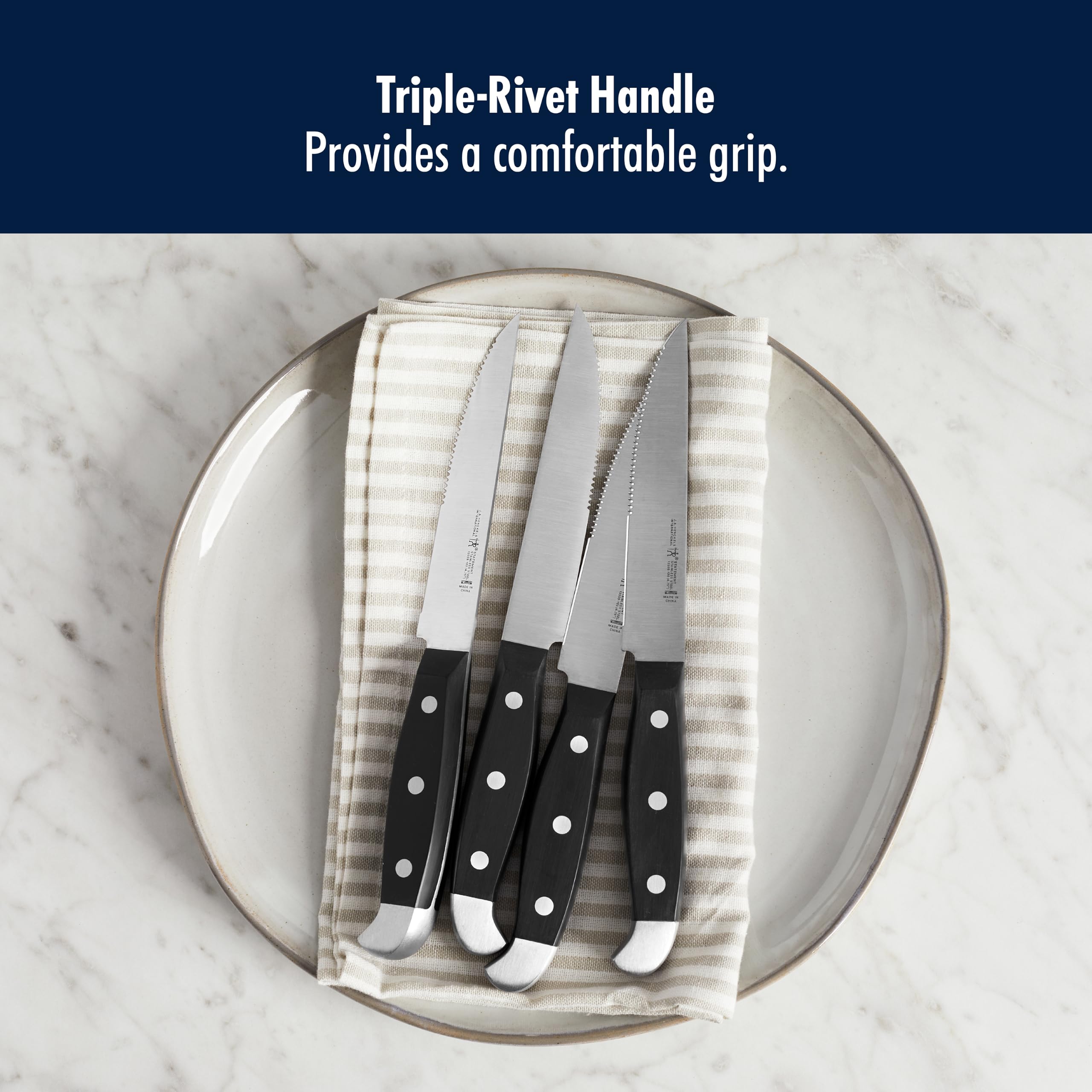 Henckels steak knives set arranged offering consistent table-cutting performance