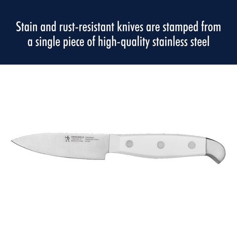 HENCKELS six steak knives arranged on table for effortless serving benefit