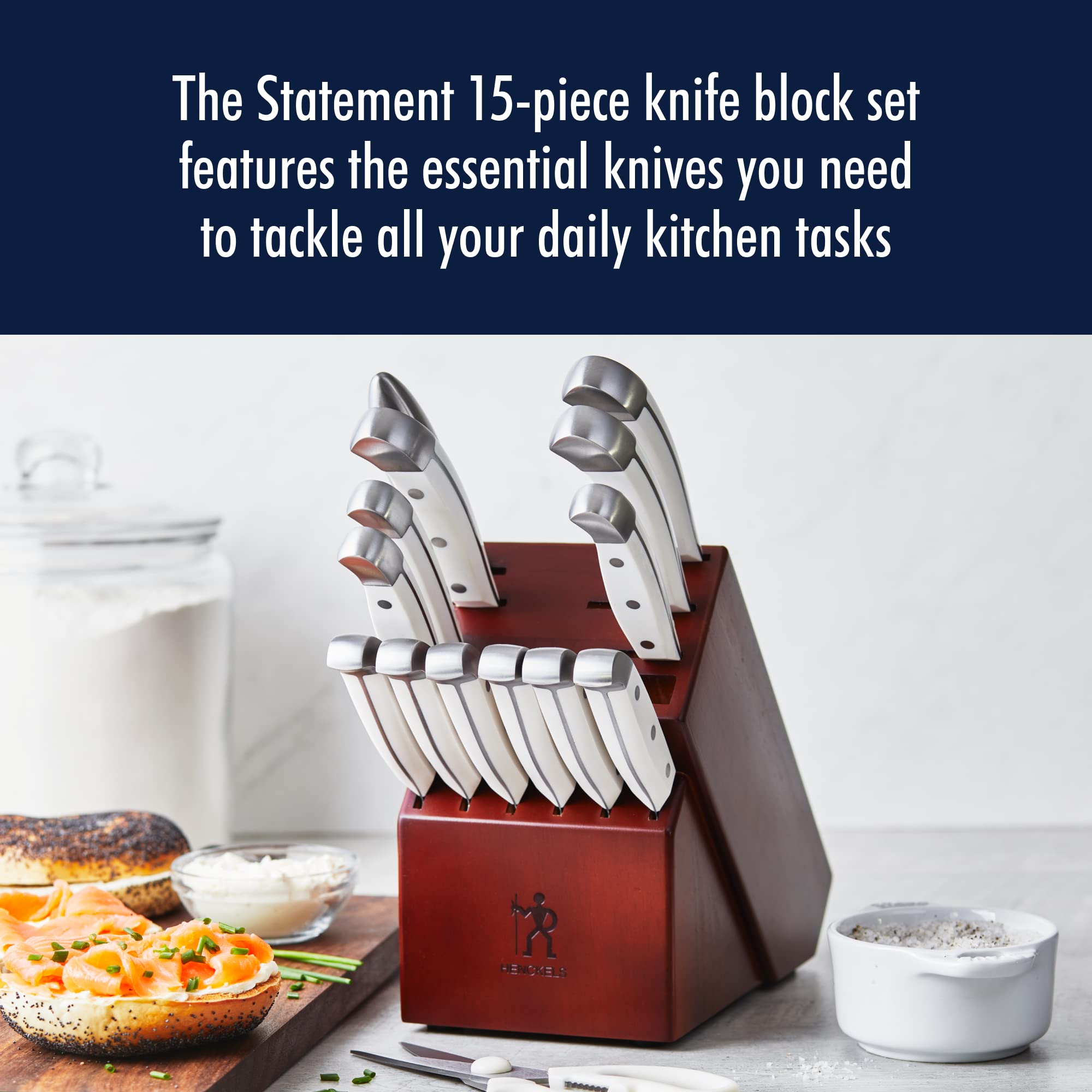 HENCKELS triple-rivet white handle close-up for comfortable grip benefit