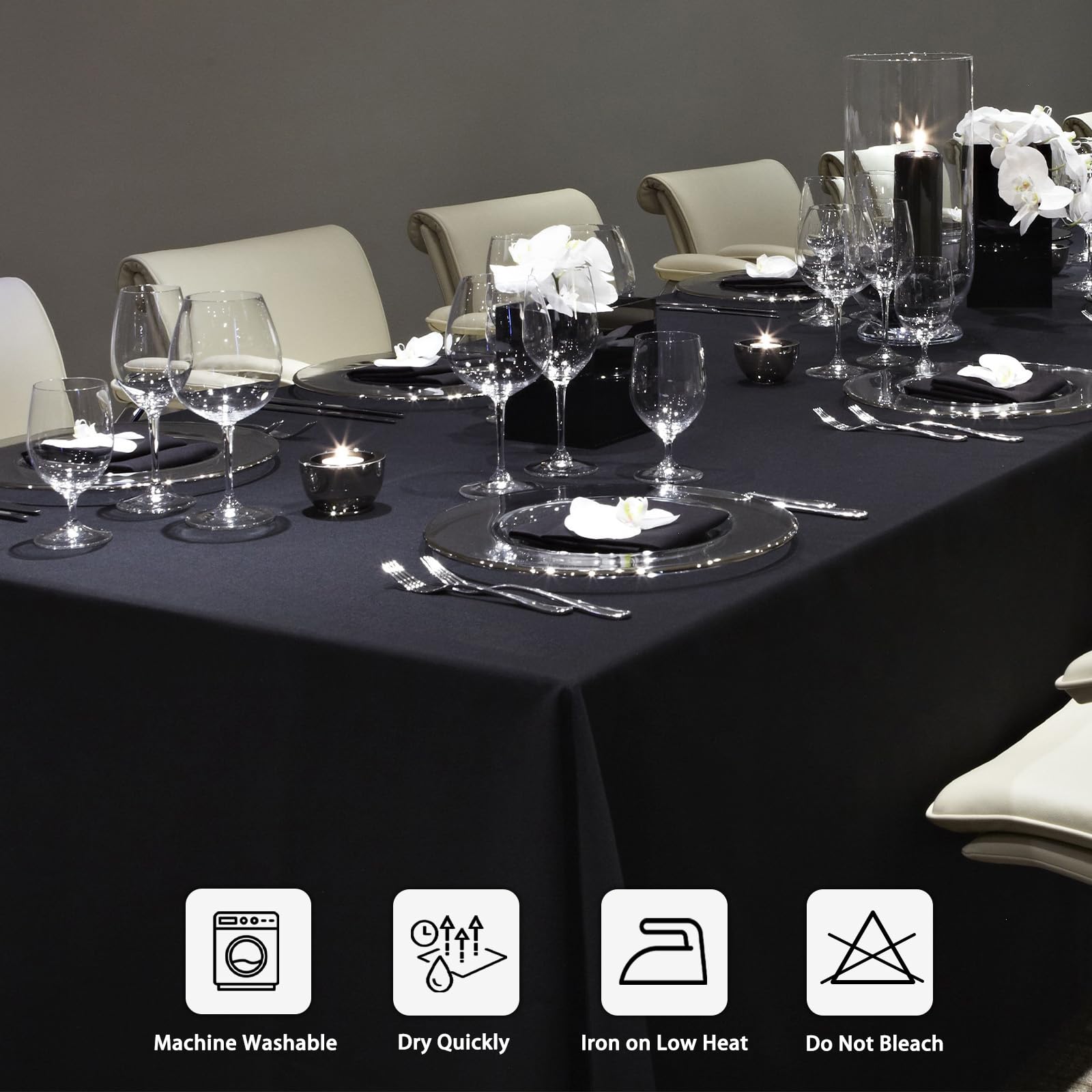 Heneger eight folded tablecloths stacked to show quantity and storage