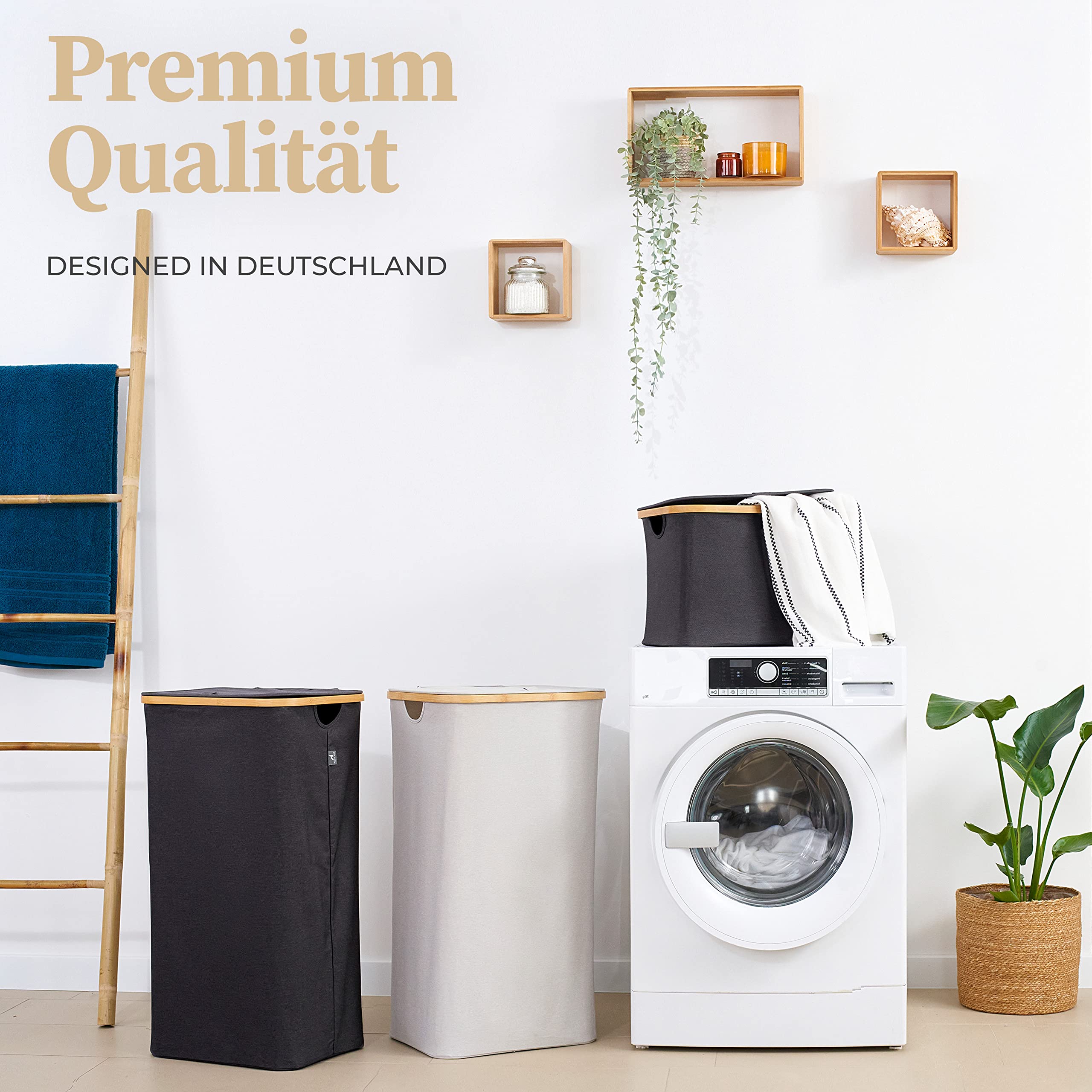 HENNEZ laundry basket placed in bathroom offering organized storage