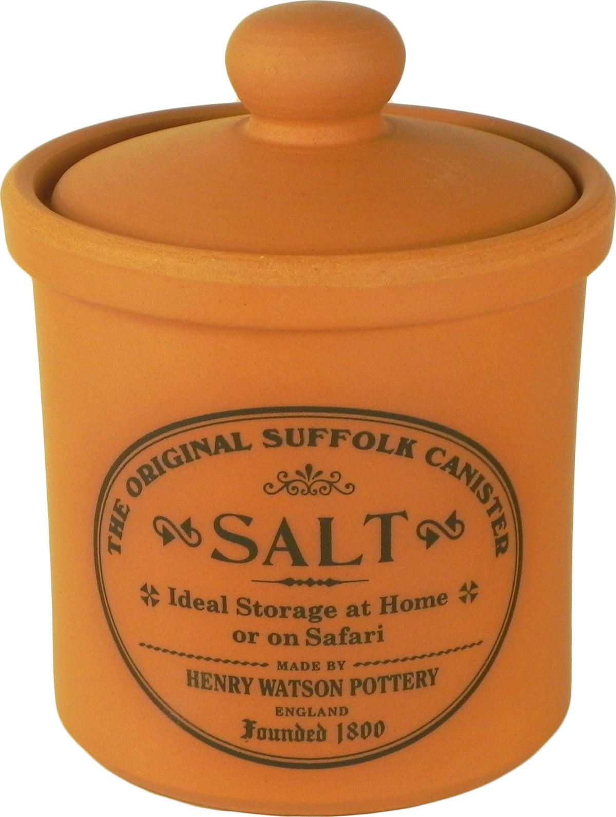 Henry Watson salt jar front view showing rustic terracotta finish and ease of access