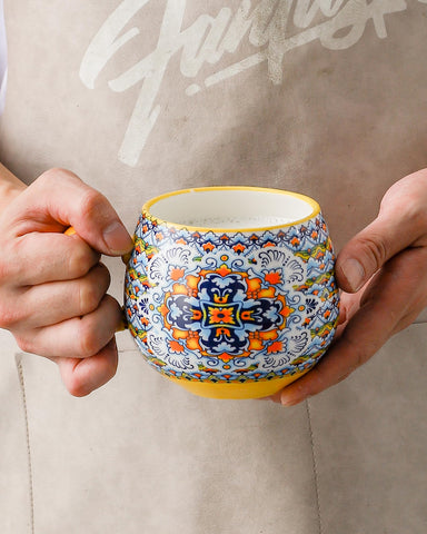 HENXFEN LEAD six mugs styled on table showing coordinated designs for entertaining benefit