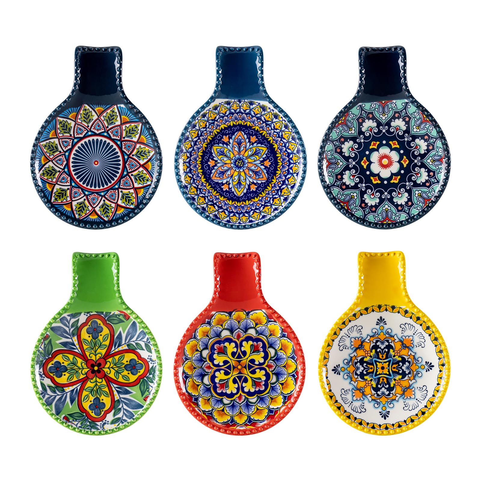 HENXFEN LEAD front view spoon rest showing colorful durable porcelain and neat countertop protection