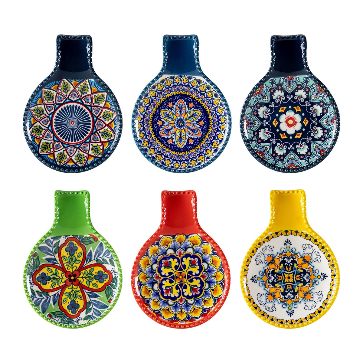 HENXFEN LEAD front view spoon rest showing colorful durable porcelain and neat countertop protection