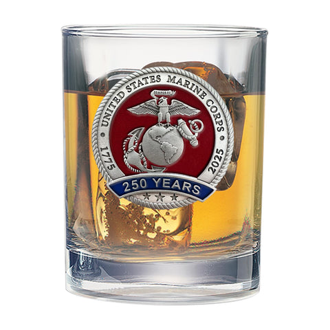 Heritage Pewter USMC front view showing commemorative pewter band and elegant glass