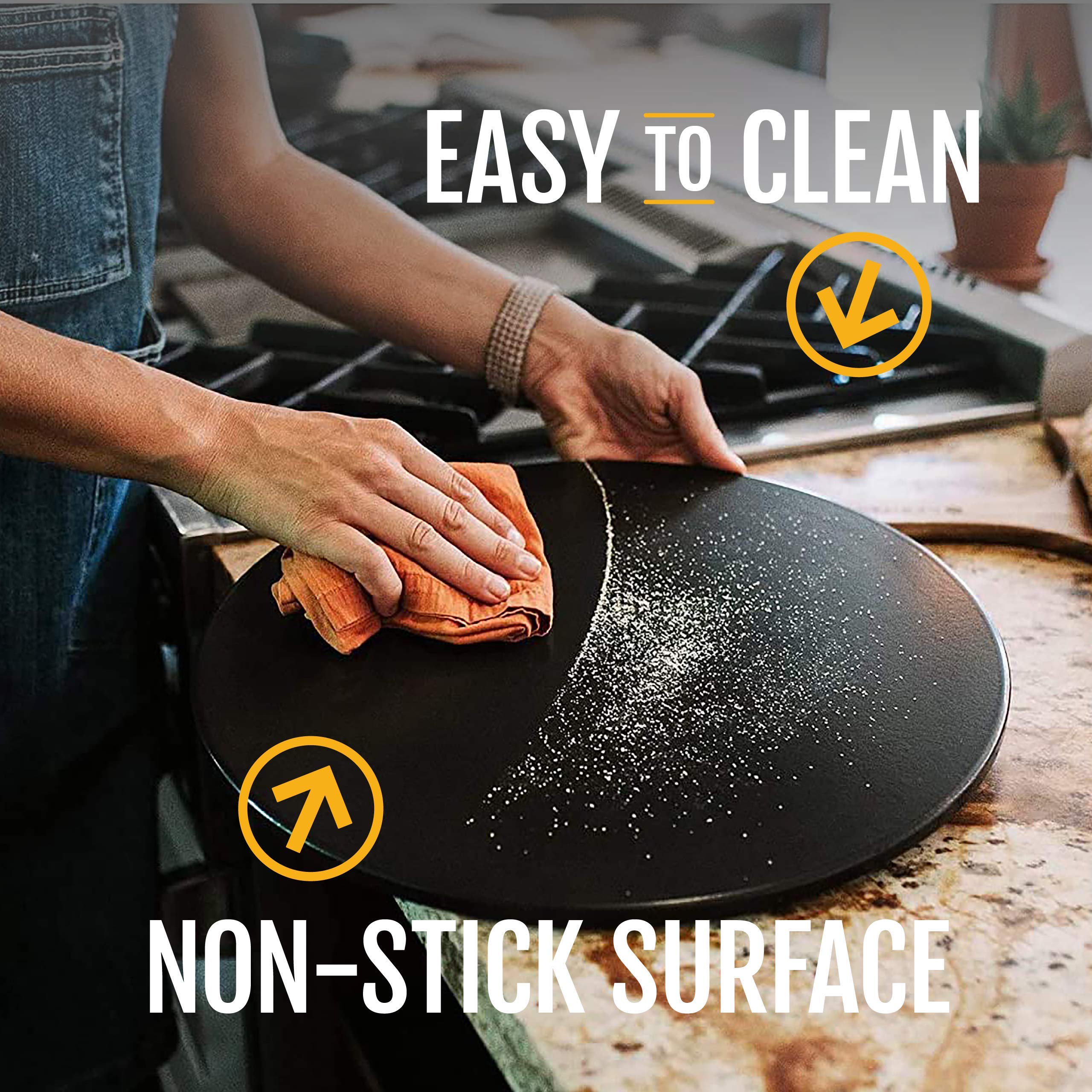 Heritage stone inside oven with pizza demonstrating fast, consistent preheating benefit