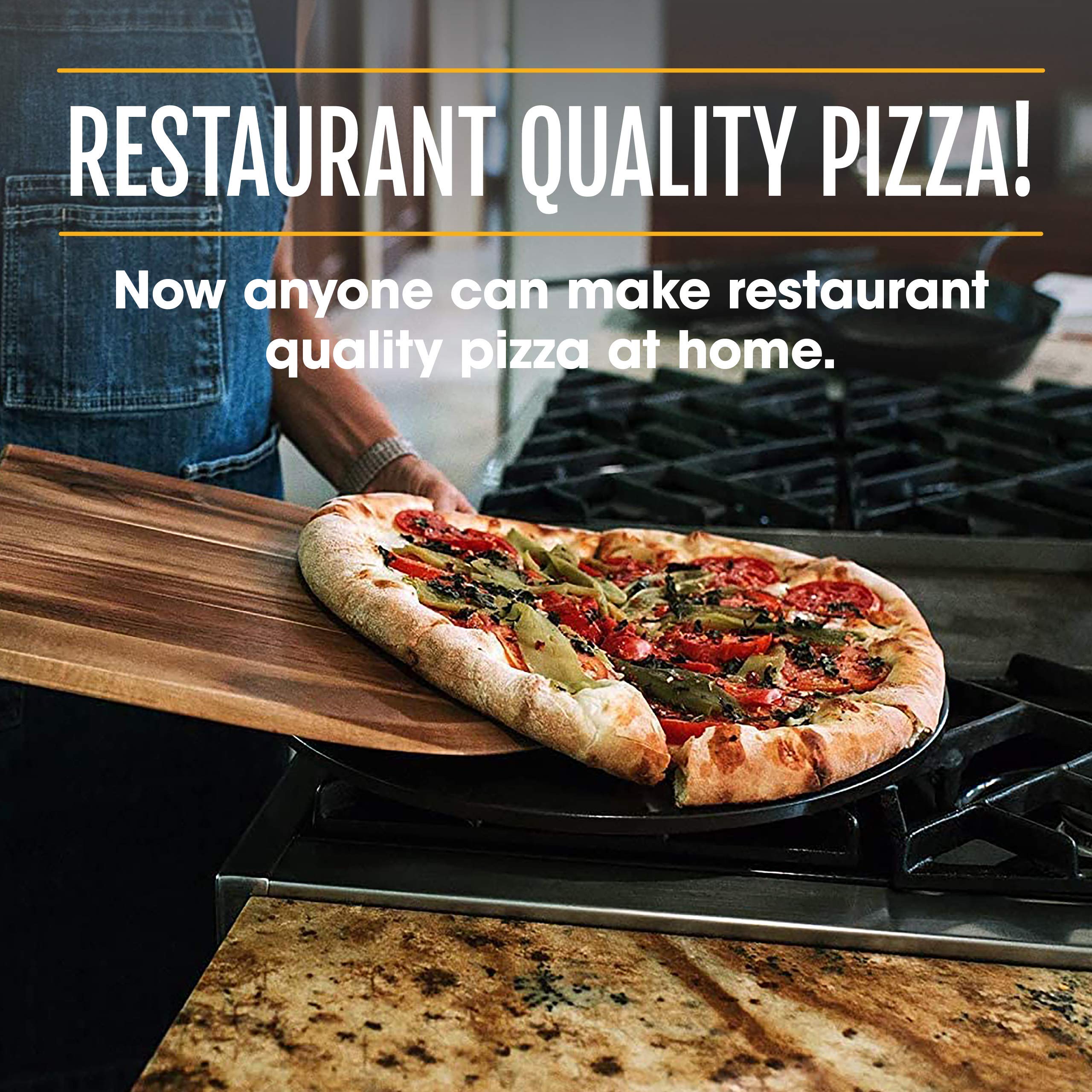 Heritage stone on gas grill with pizza showing outdoor cooking versatility benefit