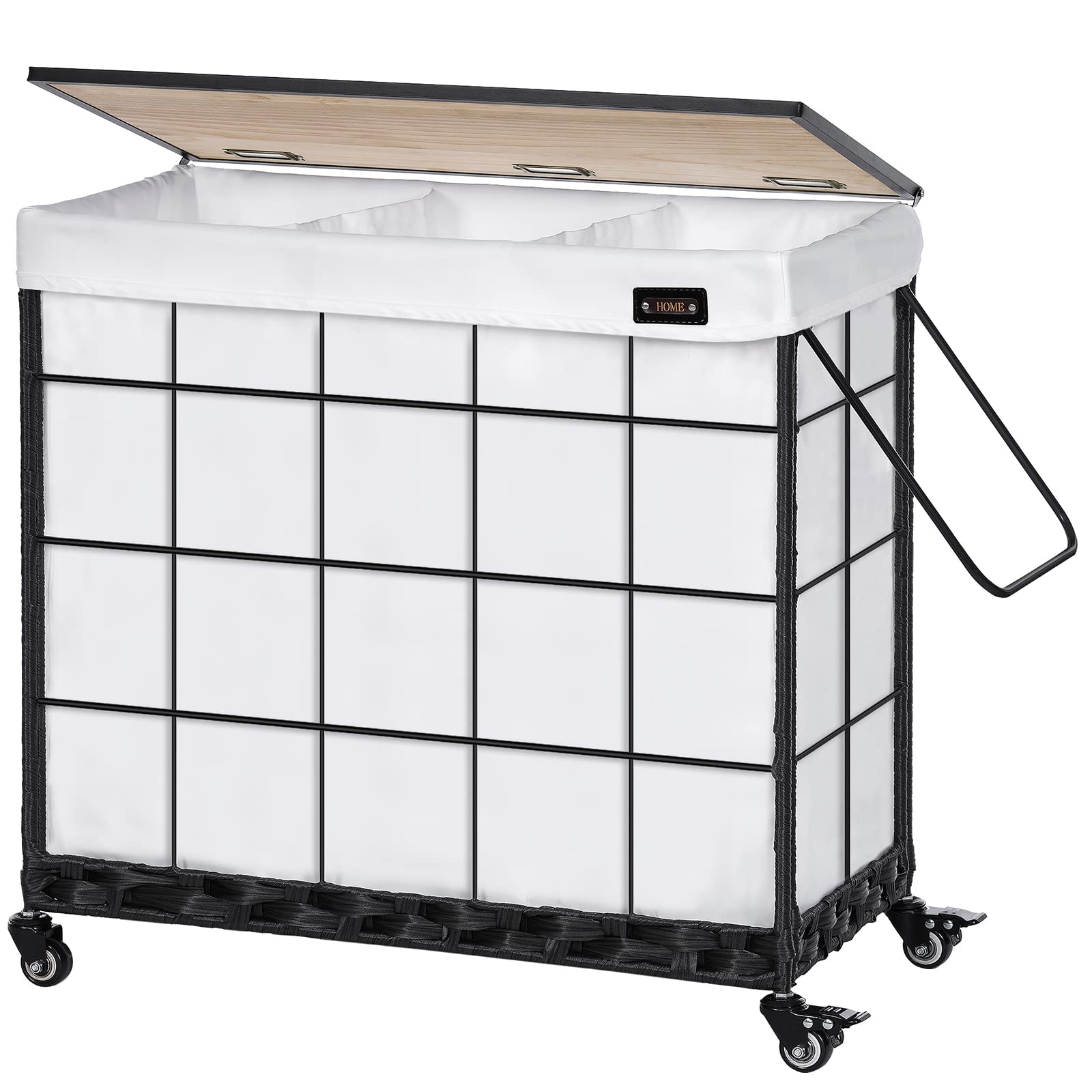 Hermina front view of full 132L hamper showing tidy storage benefit